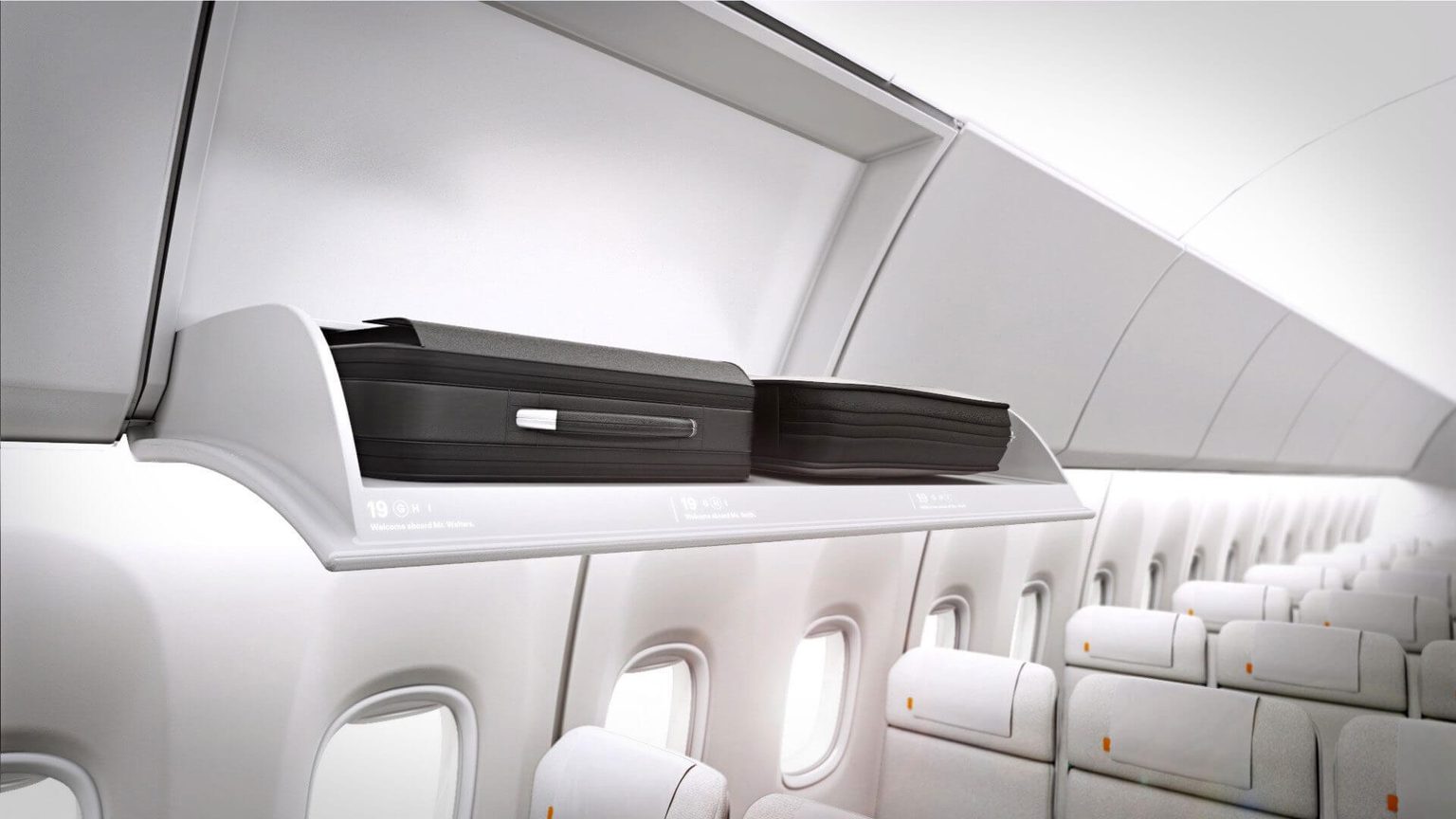 Baggage fedora bin with digital interface