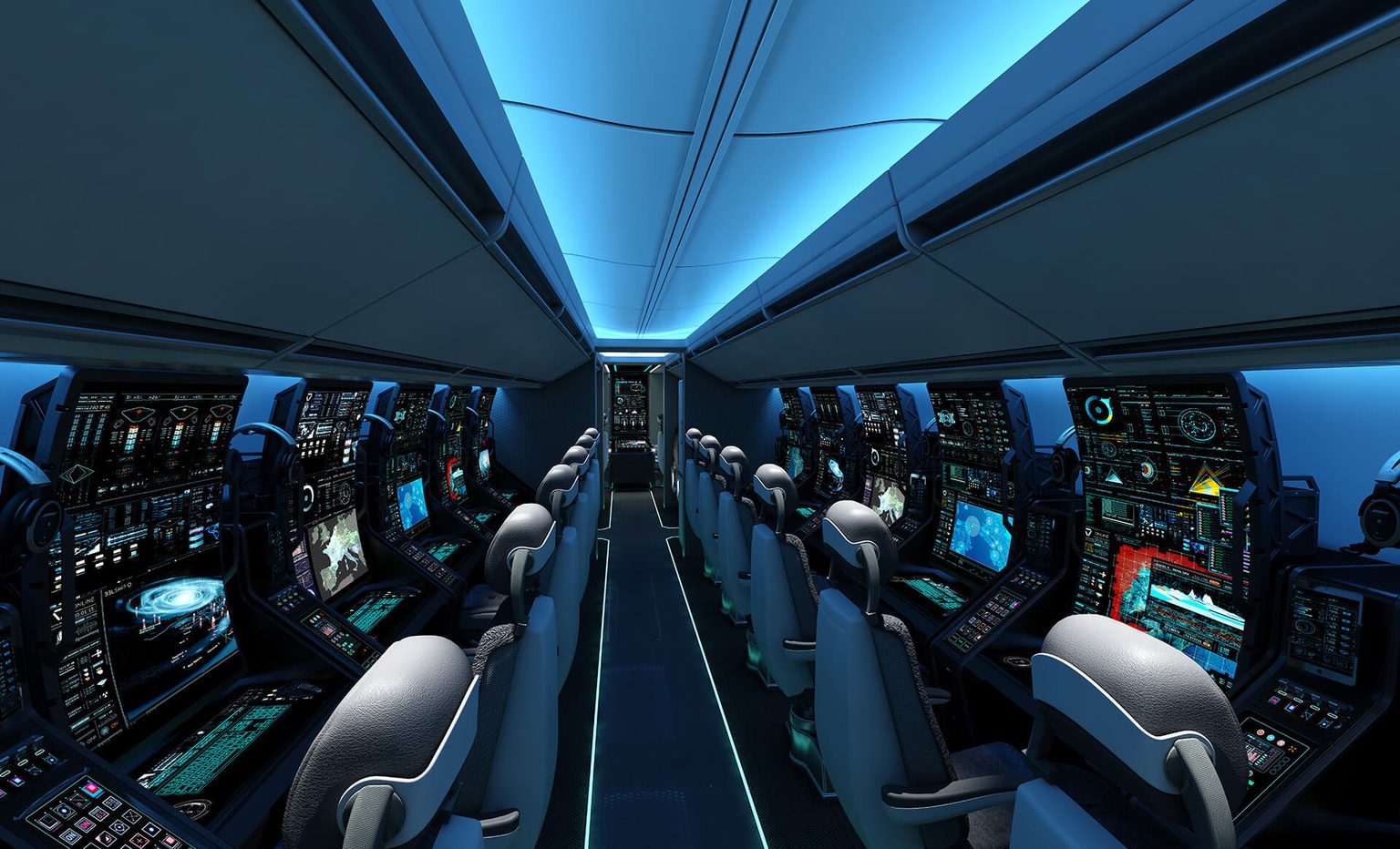 Render of conceptual interior design of a surveillance aircraft
