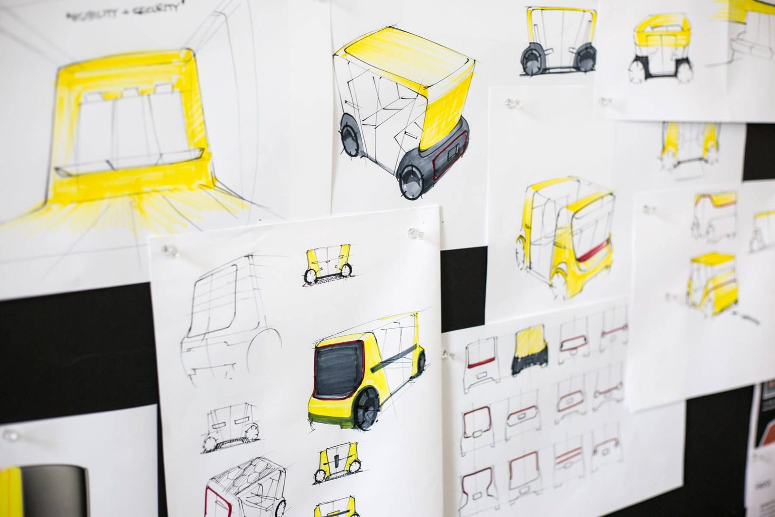 Hannah conceptual sketches on pinboard