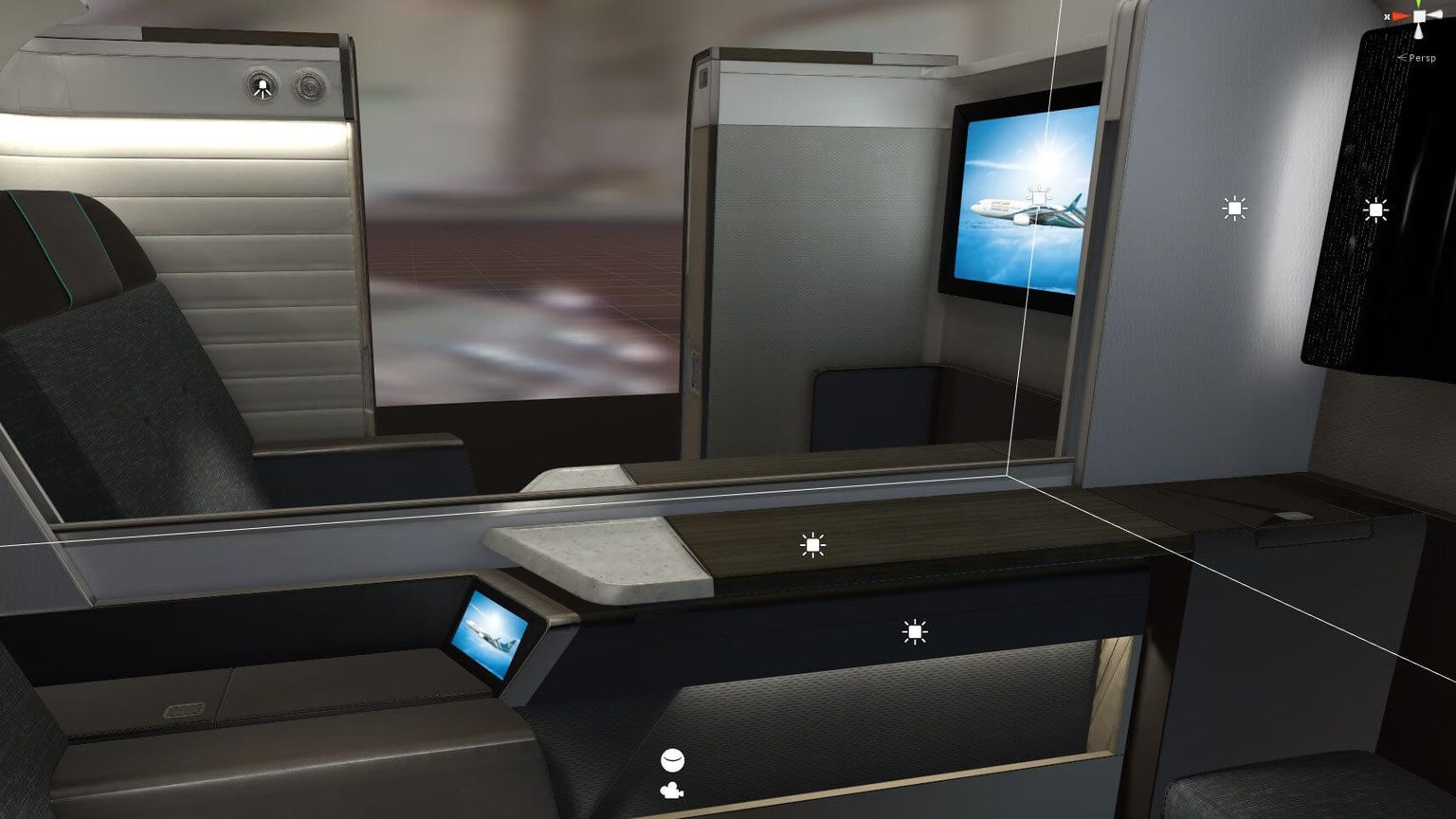 Digital VR prototype of Oman Air's Business Class suite