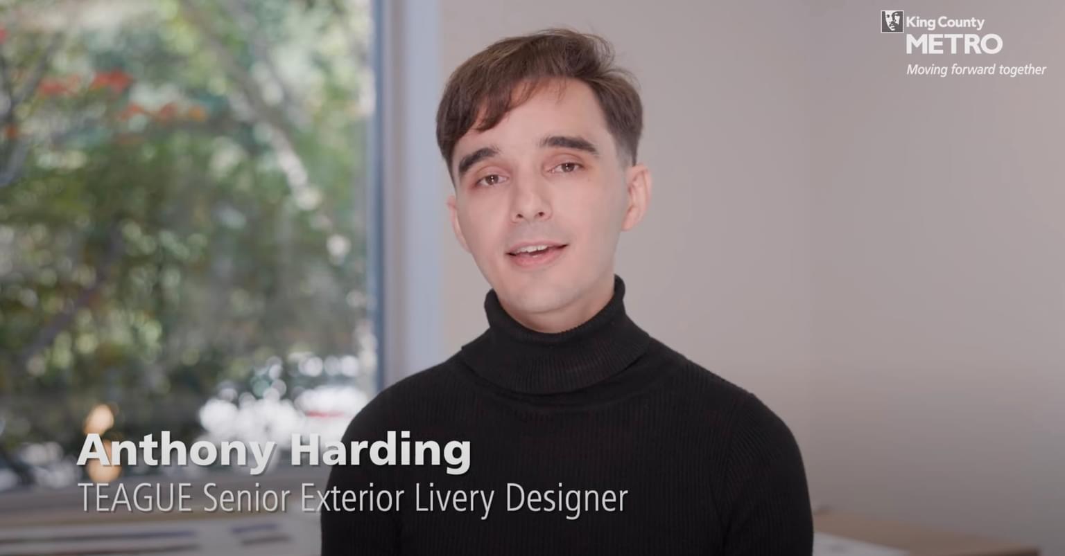 Anthony Harding, Senior Exterior Livery Designer, is interviewed by King County Metro about the new livery, which he helped design.