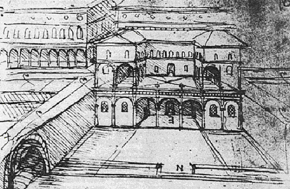 Leonardo DaVinci sketch of a city