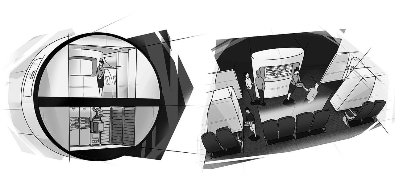 Sketches of galley concepts for an airplane