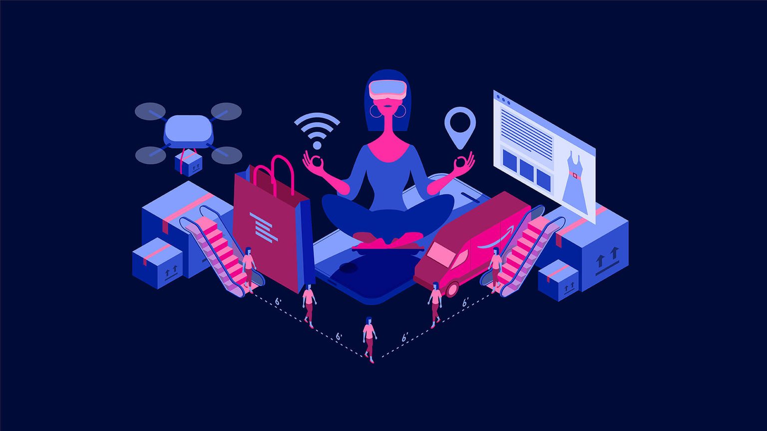 Illustration of women imagining the future of online retail