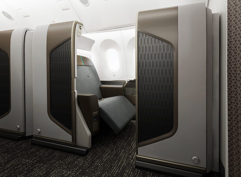 Oman Air first class seat with door open