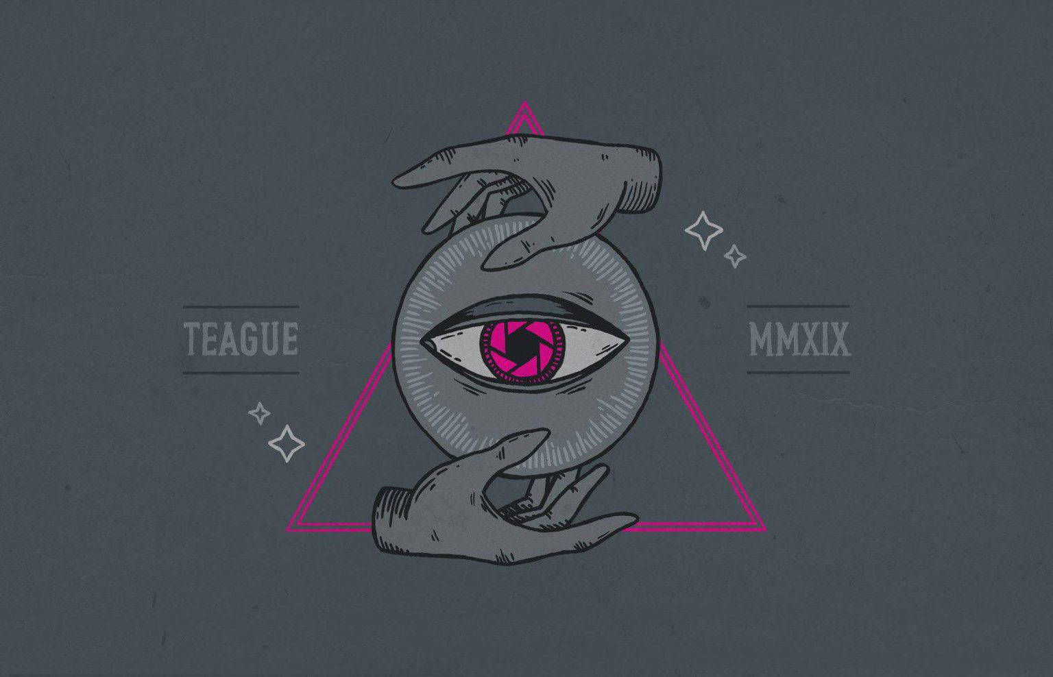 Illustration of magenta eye with camera shutter